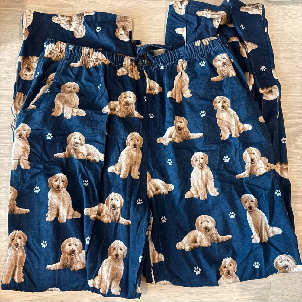Comfies Golden Retriever Blue Pajama Pants Size Large - Picture 1 of 3